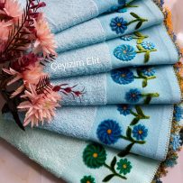 İğneoyalı Papatya Tafting Bambu Havlu Mavi