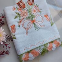 İğneoyalı El Yüz Havlusu -Turuncu Lale